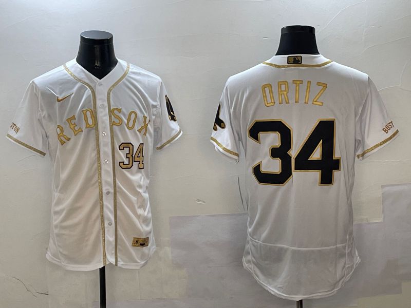 Men Boston Red Sox 34 Ortiz White Gold Elite 2025 Nike MLB Jersey style 4